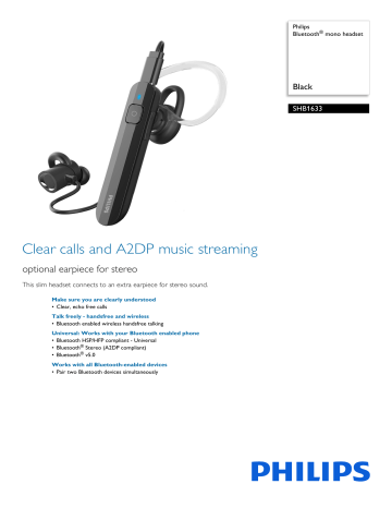 Philips Bluetooth® mono headset | Manualzz