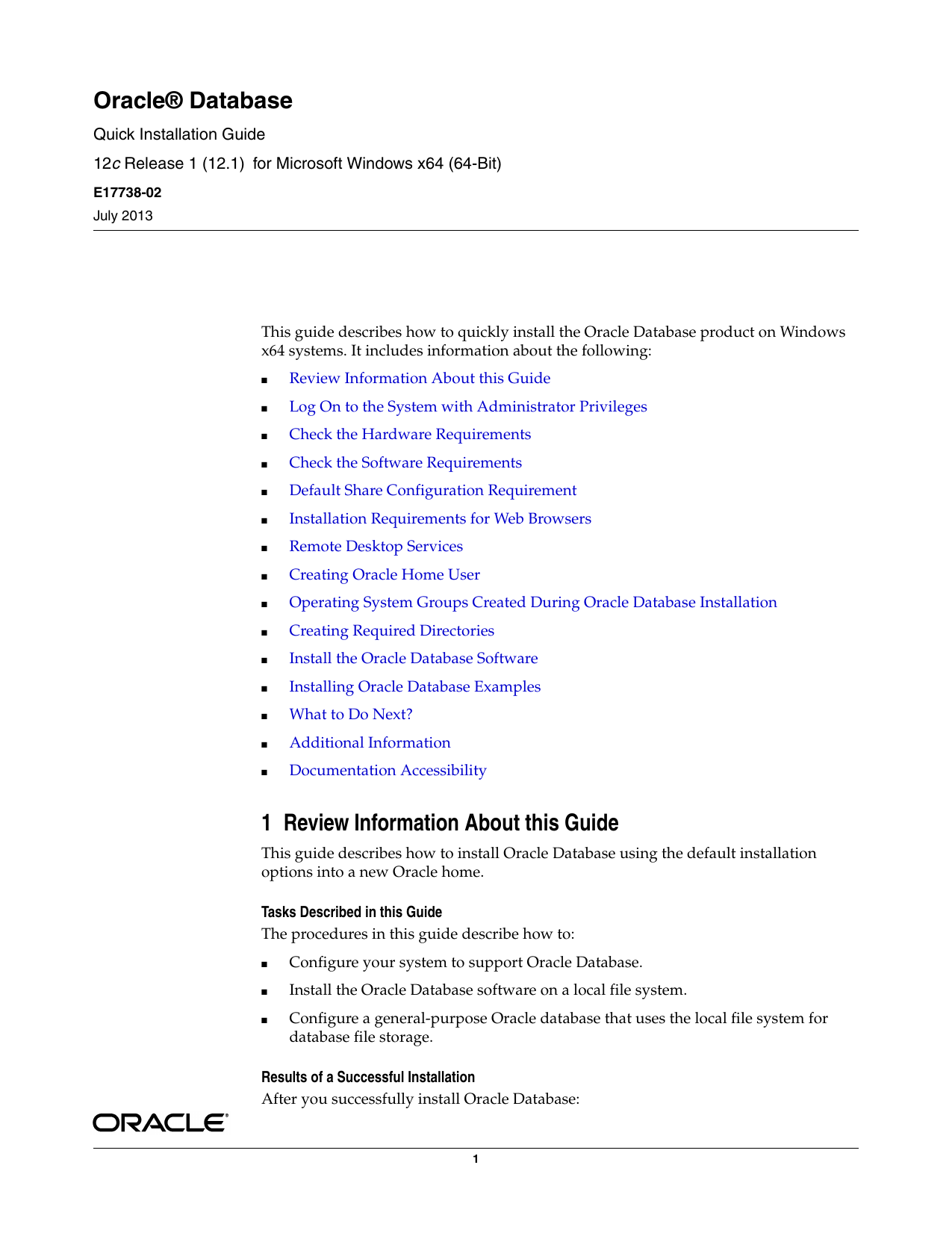 Oracle Database Quick Installation Guide For Microsoft Windows X64 Manualzz