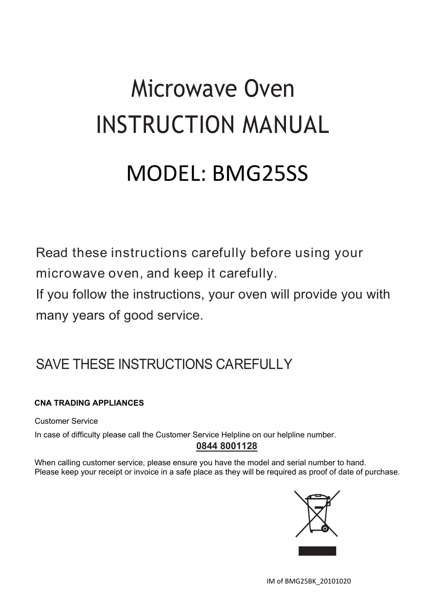 INSTRUCTION MANUAL Microwave Oven MODEL | Manualzz