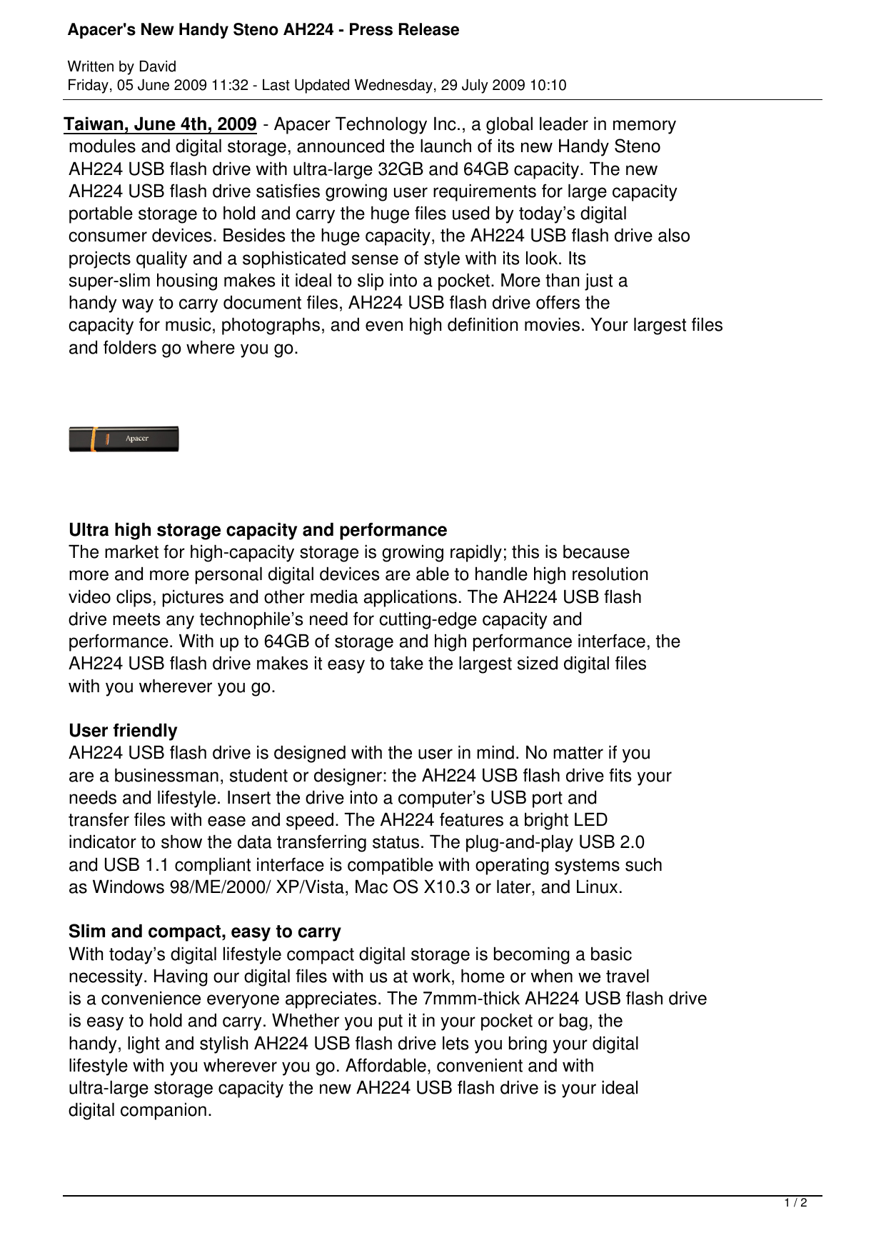 DRIVER FOR APACER HANDY STENO AH224 APACER HANDY STENO AH224 DRIVERS DOWNLOAD (2019)