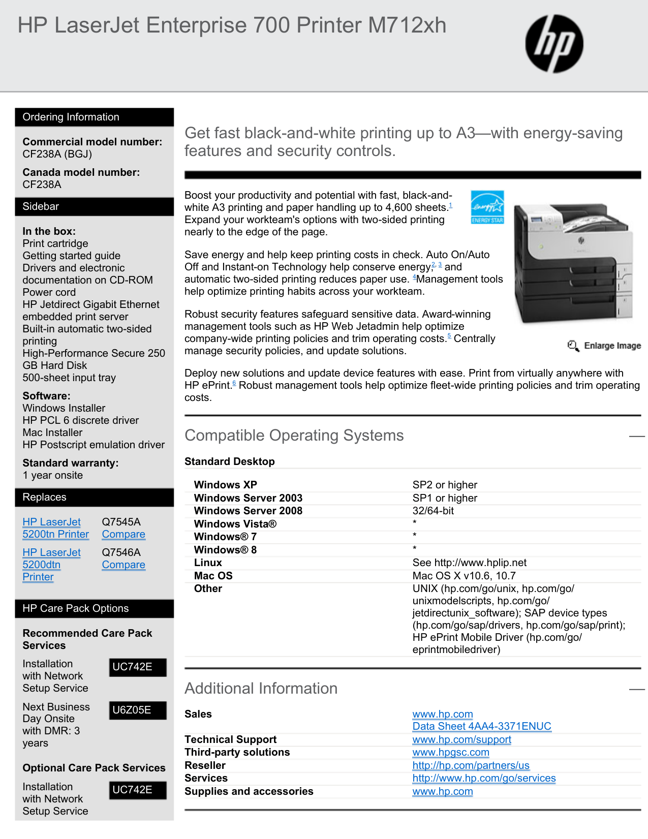 HP LaserJet Enterprise 700 Printer 