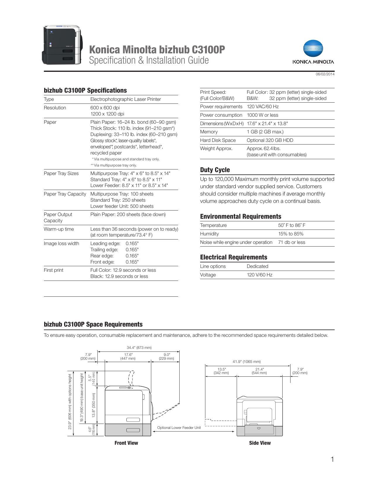Bizhub C3100p Specification Amp Manualzz
