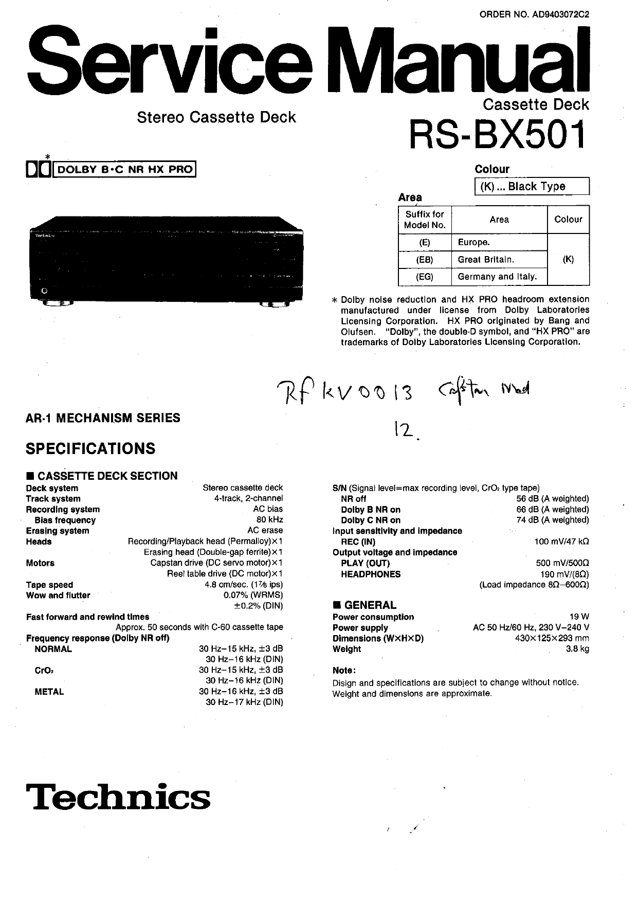 Technics Rs Bx 501 Service Manual Manualzz