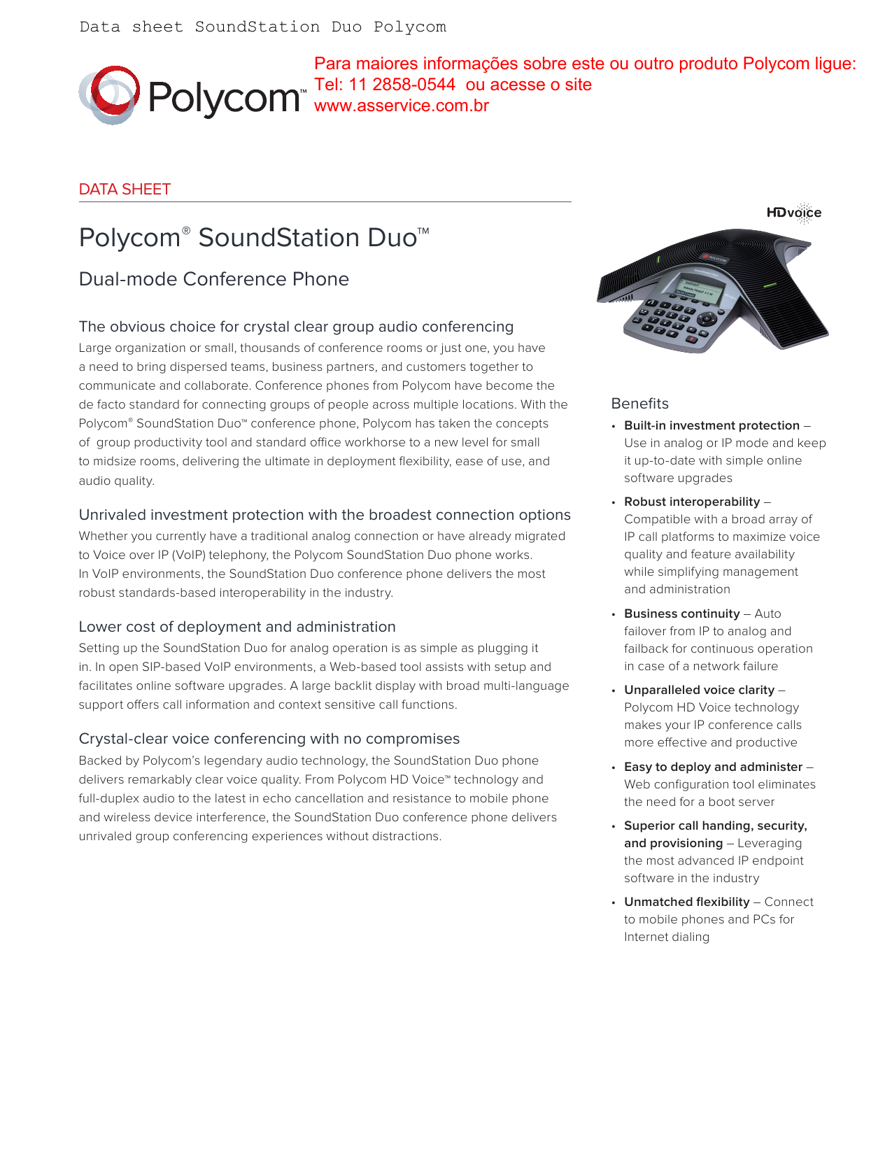 Polycom Soundstation Duo Data Sheet Manualzz
