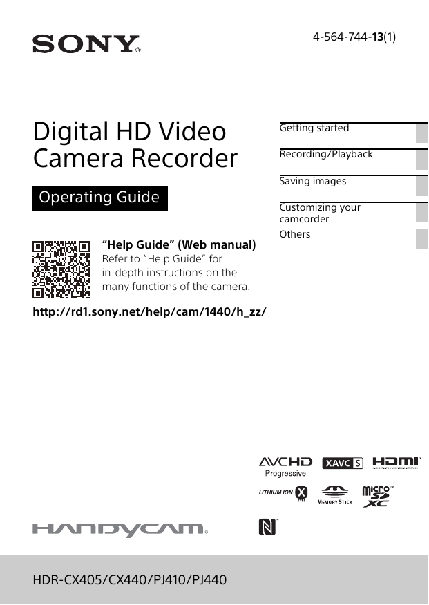 Sony | HDR-CX405/CX440/PJ410/PJ440 | User manual | Digital HD Video