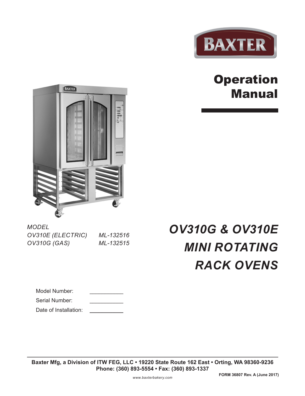 Baxter OV310G, OV310E, ML, 132516, ML132515 Operating instructions