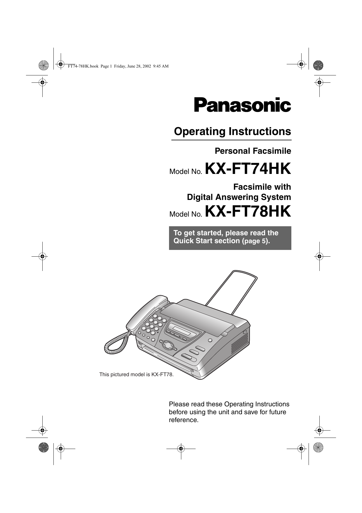 Specifications - Panasonic KX-FT932FX Operating Instructions