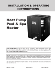 Heat Pump Pool Heater Installation &amp; Operating Instructions