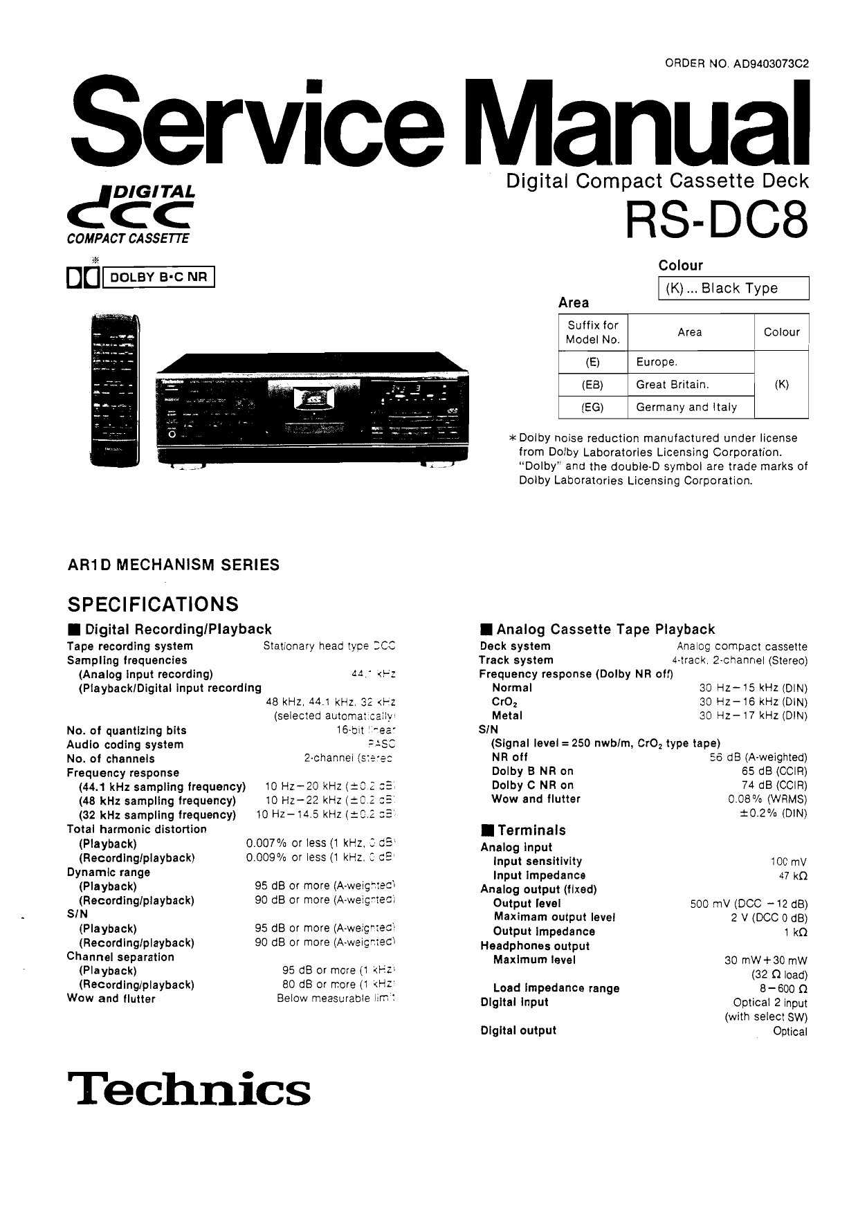 Technics Service Manual für RS-M 02  Copy 