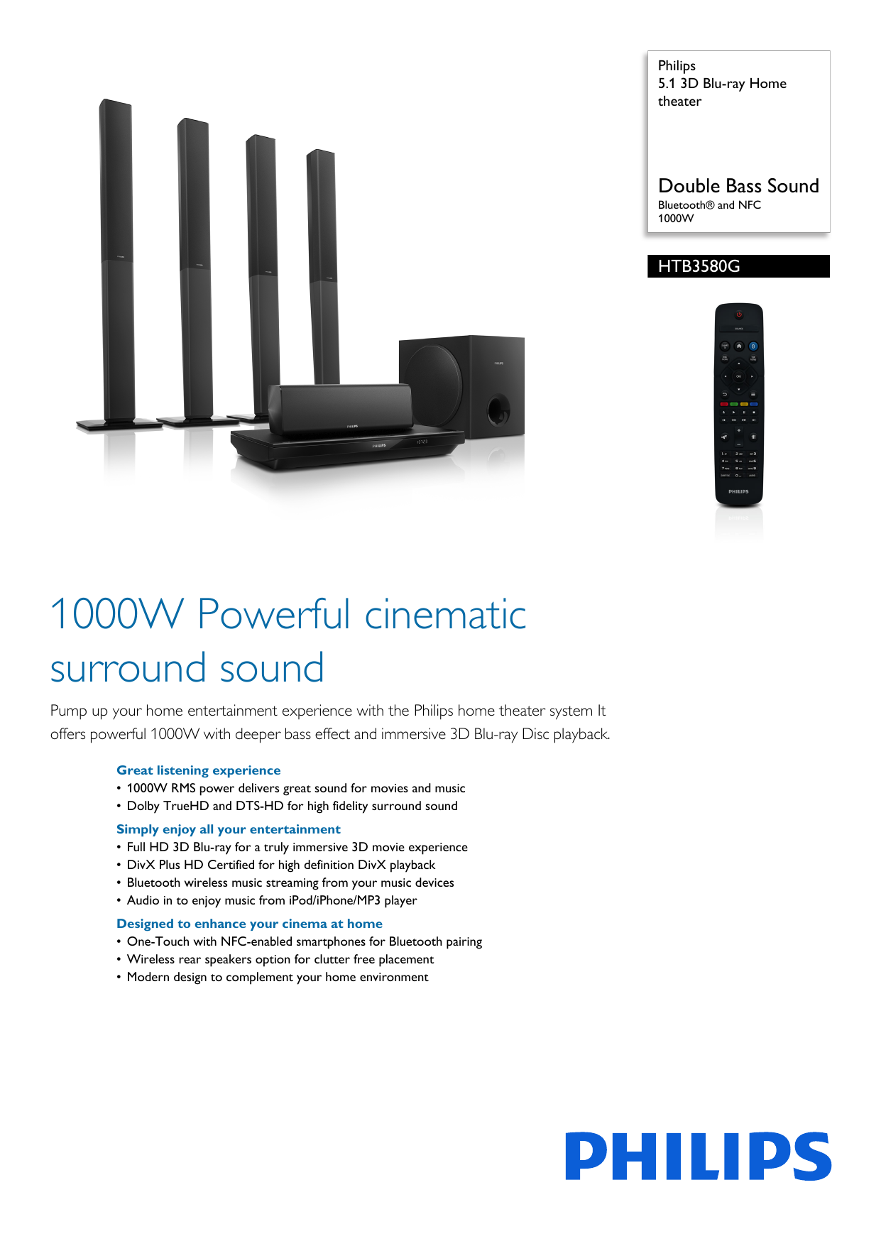 philips home theatre system 5.1 wireless surround sound
