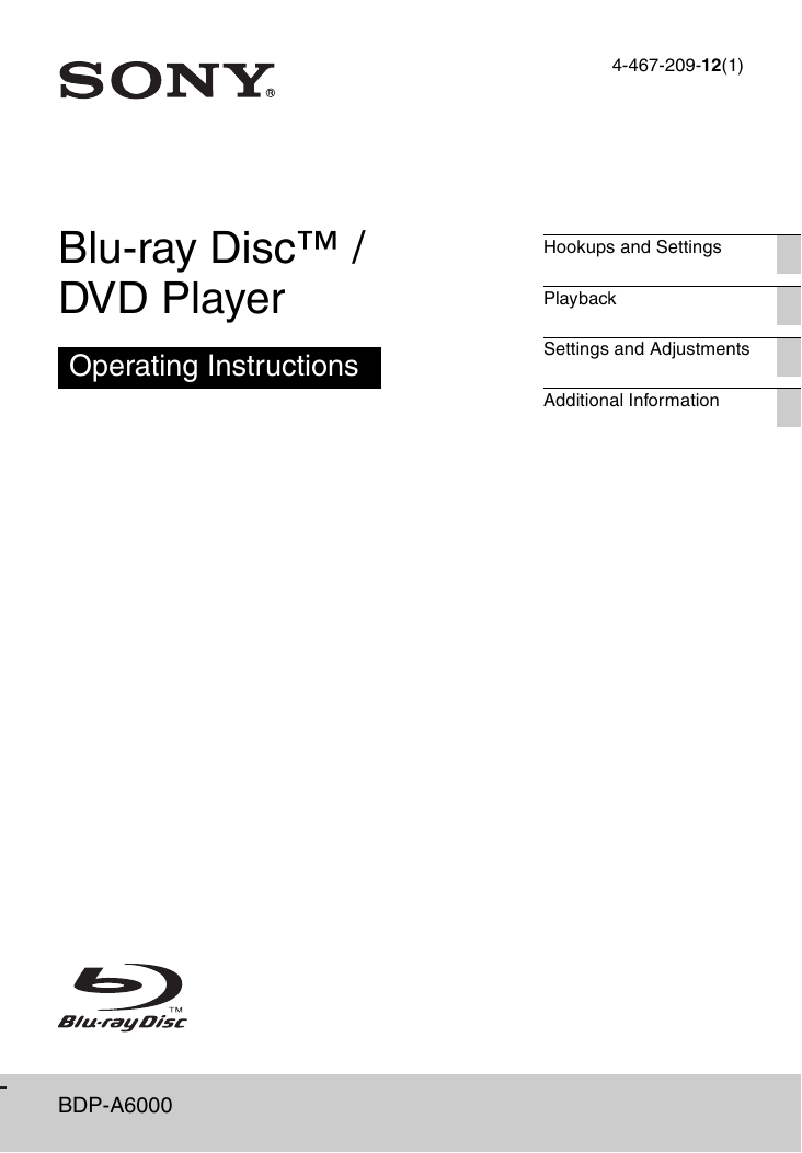 Sony BDPA6000 Operating instructions Manualzz