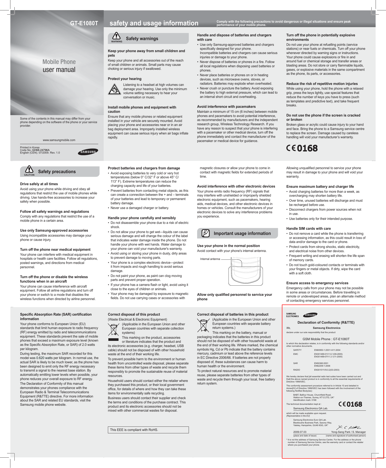 Samsung GT-E1080/F User Manual | Manualzz