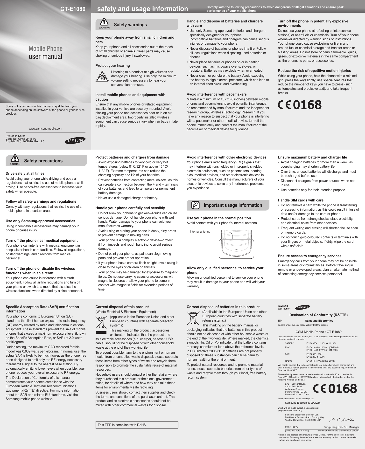 Samsung GT-E1080 User Manual | Manualzz