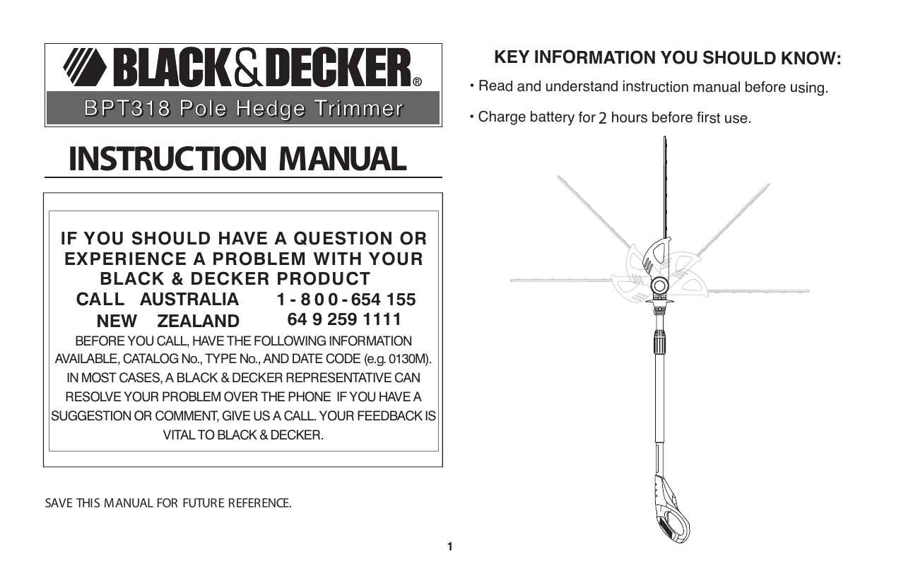 Black & Decker GTC800 Cordless Pole Hedgetrimmer 18 volt