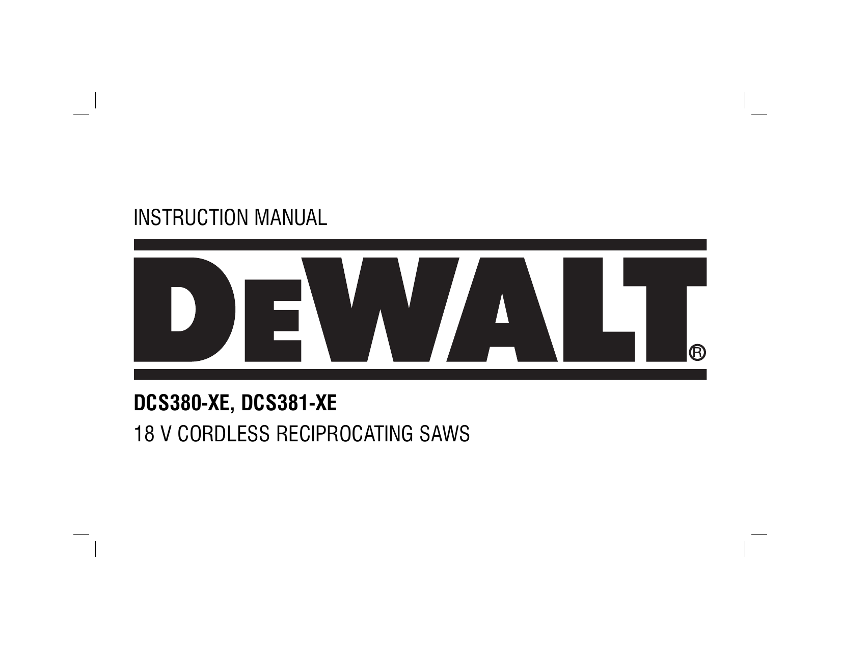 DeWalt DCS380 CORDLESS RECIPROCATING SAW instruction manual | Manualzz