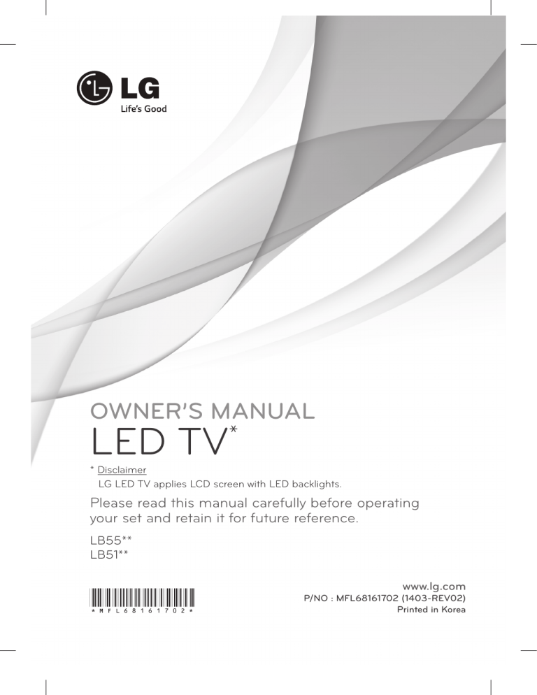 Lg 42lb552a 42lb552a Tb 32lb552a Tb 32lb552a Owner S Manual Manualzz