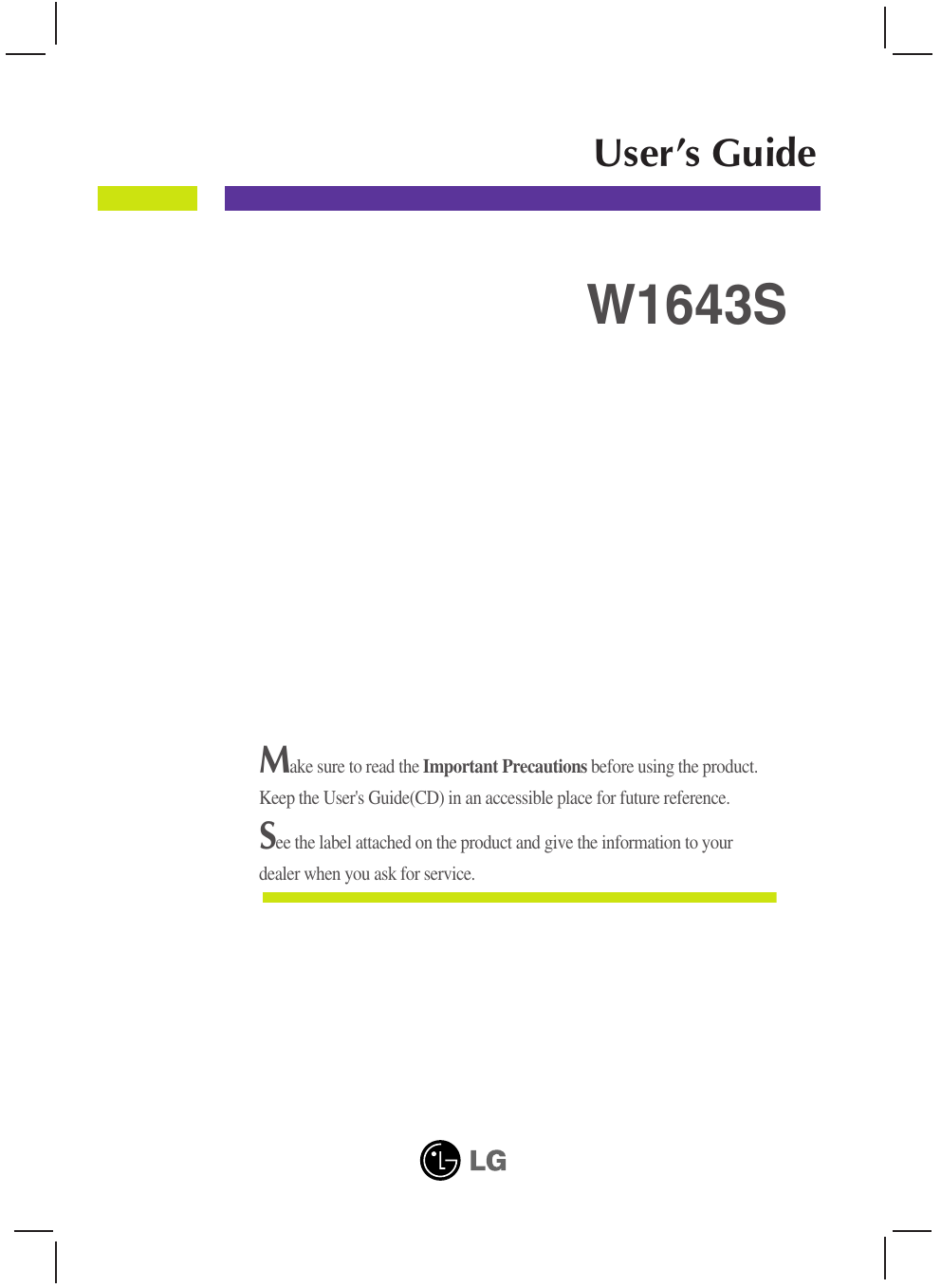 LG W1643S-PF Owner's Manual | Manualzz