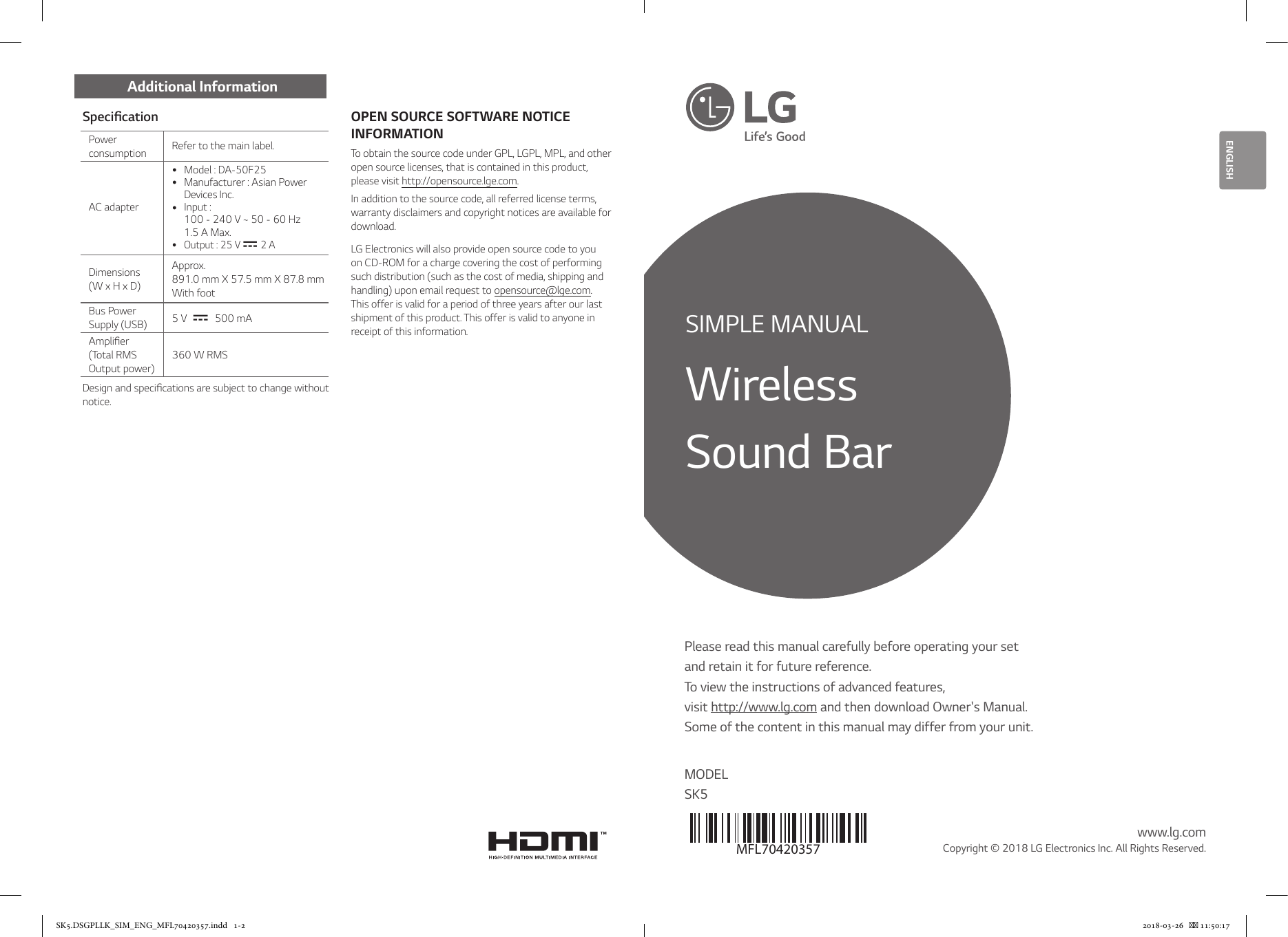 lg sk5r manual