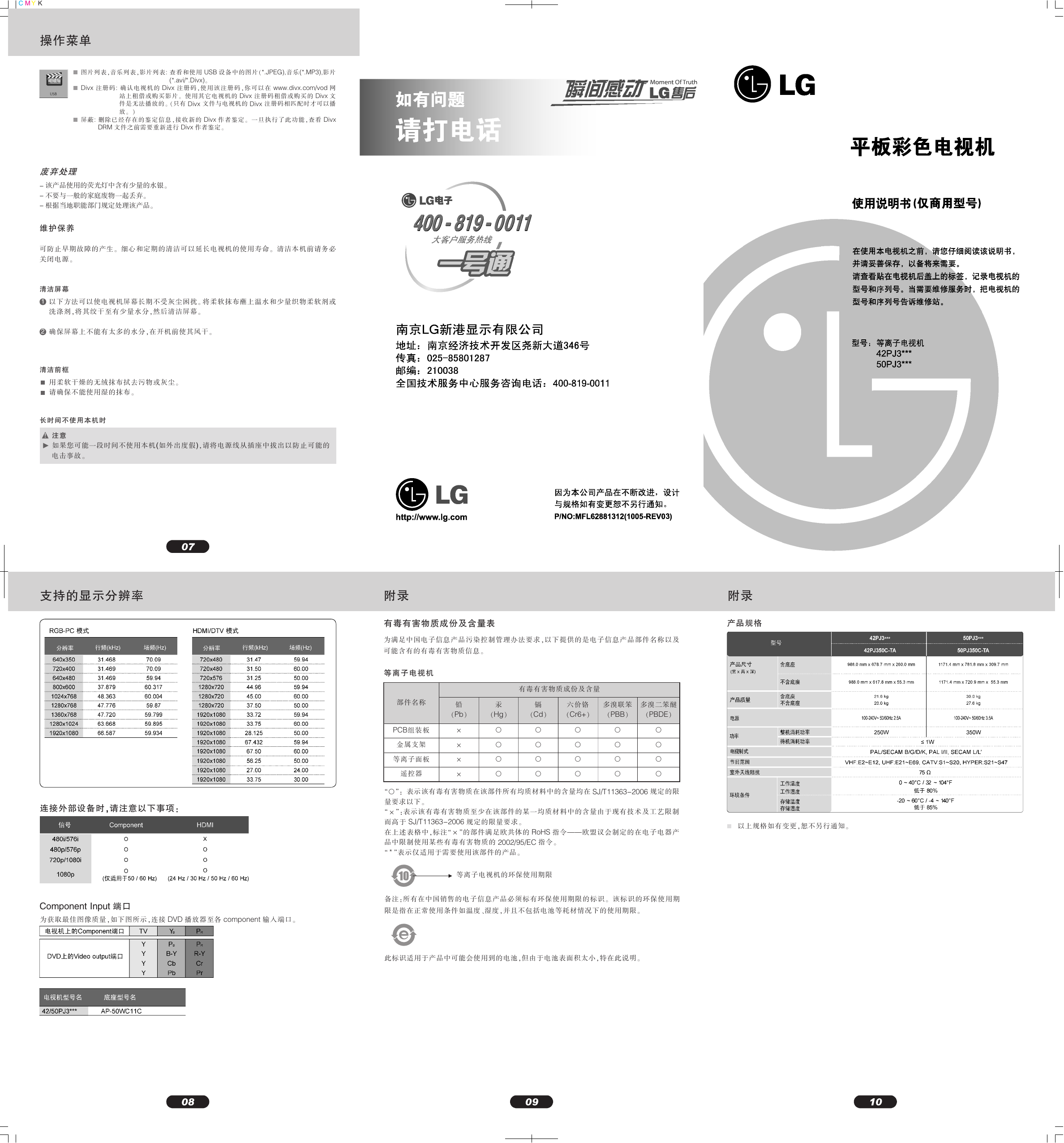 Lg 42pj350c 50pj350c Owner S Manual Manualzz