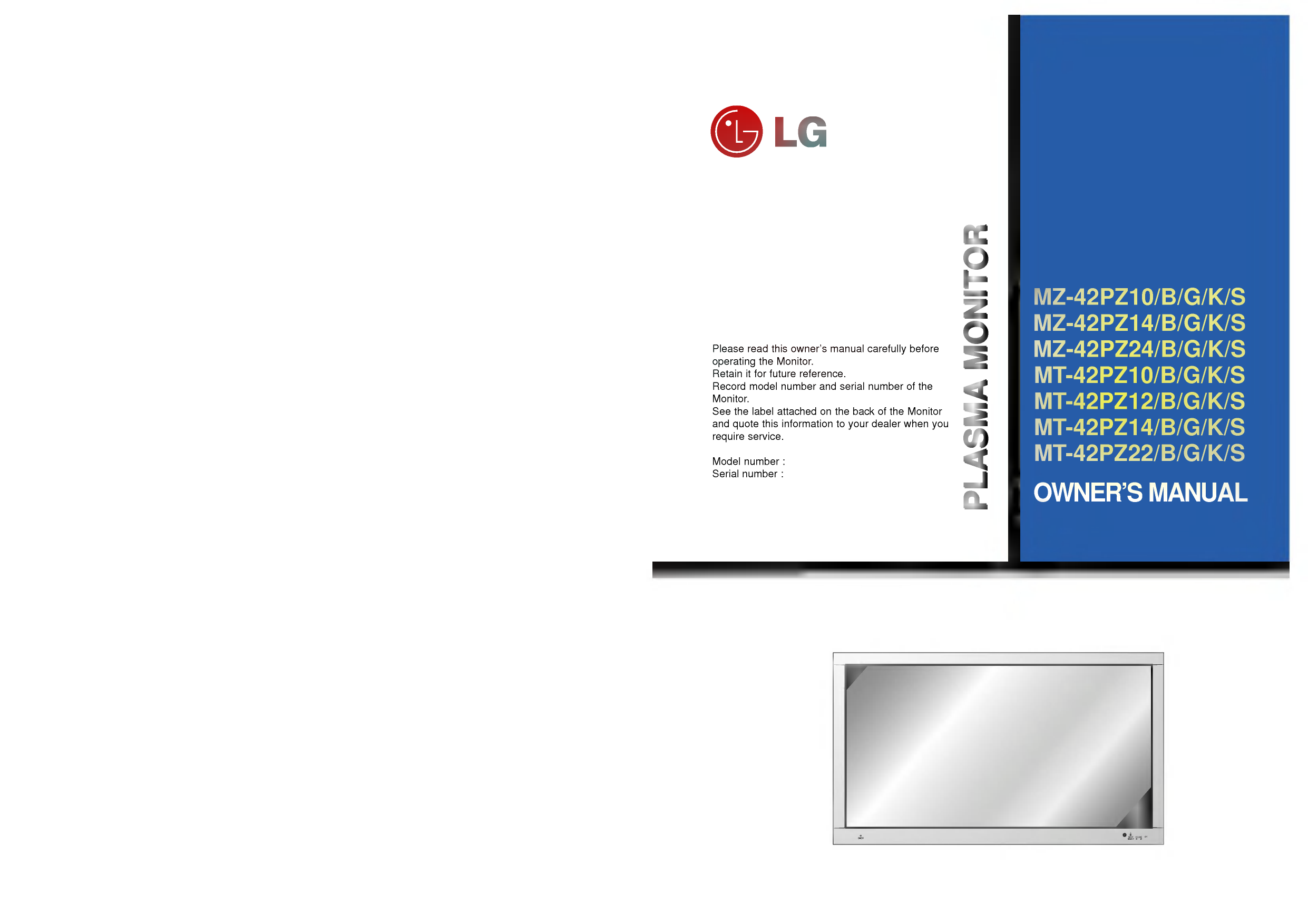 Lg Mt Mz 42pz10 Pdp Monitor Service Manual
