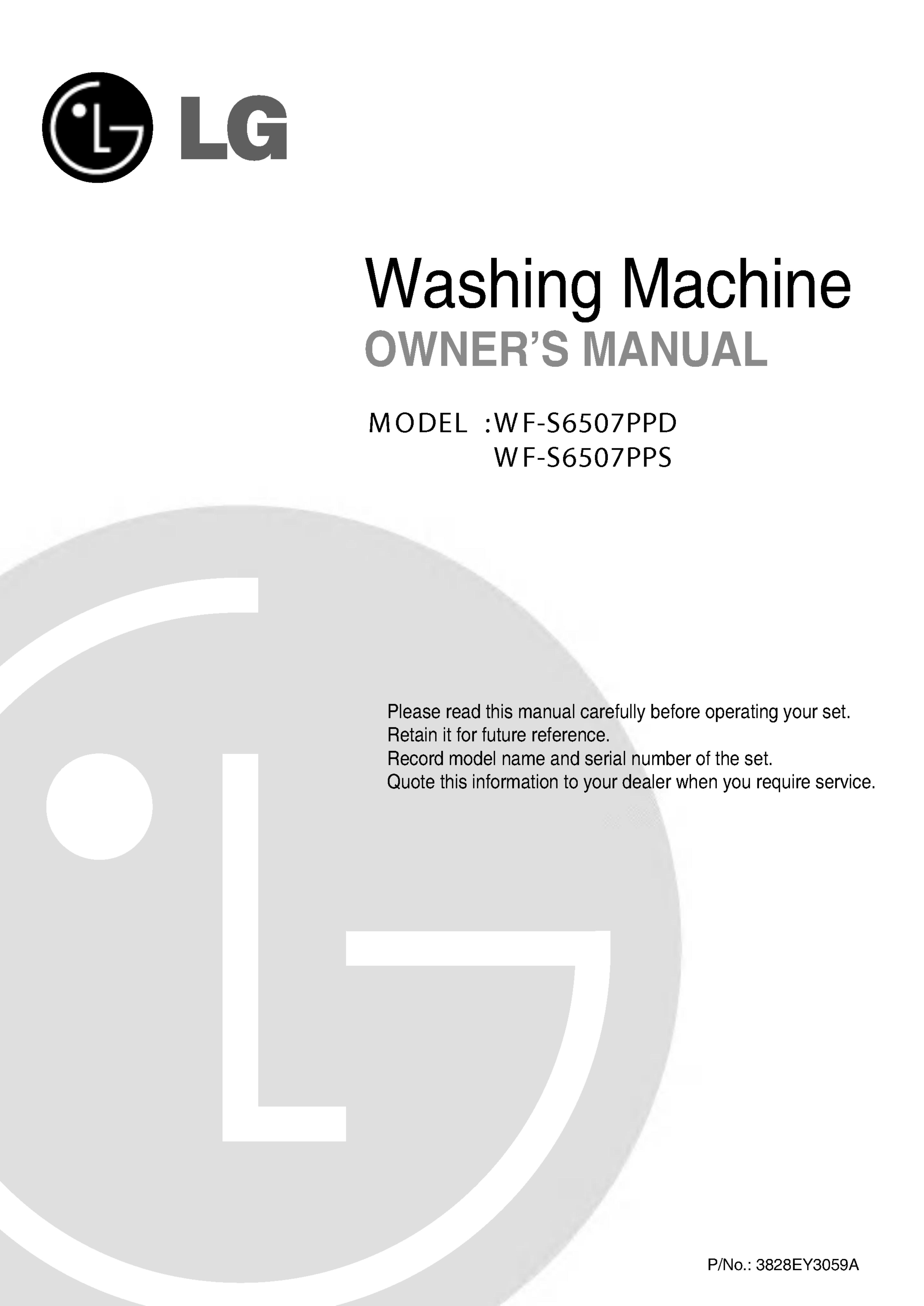 Lg Wf S6507ppd Wf S5607ppt Owner S Manual Manualzz