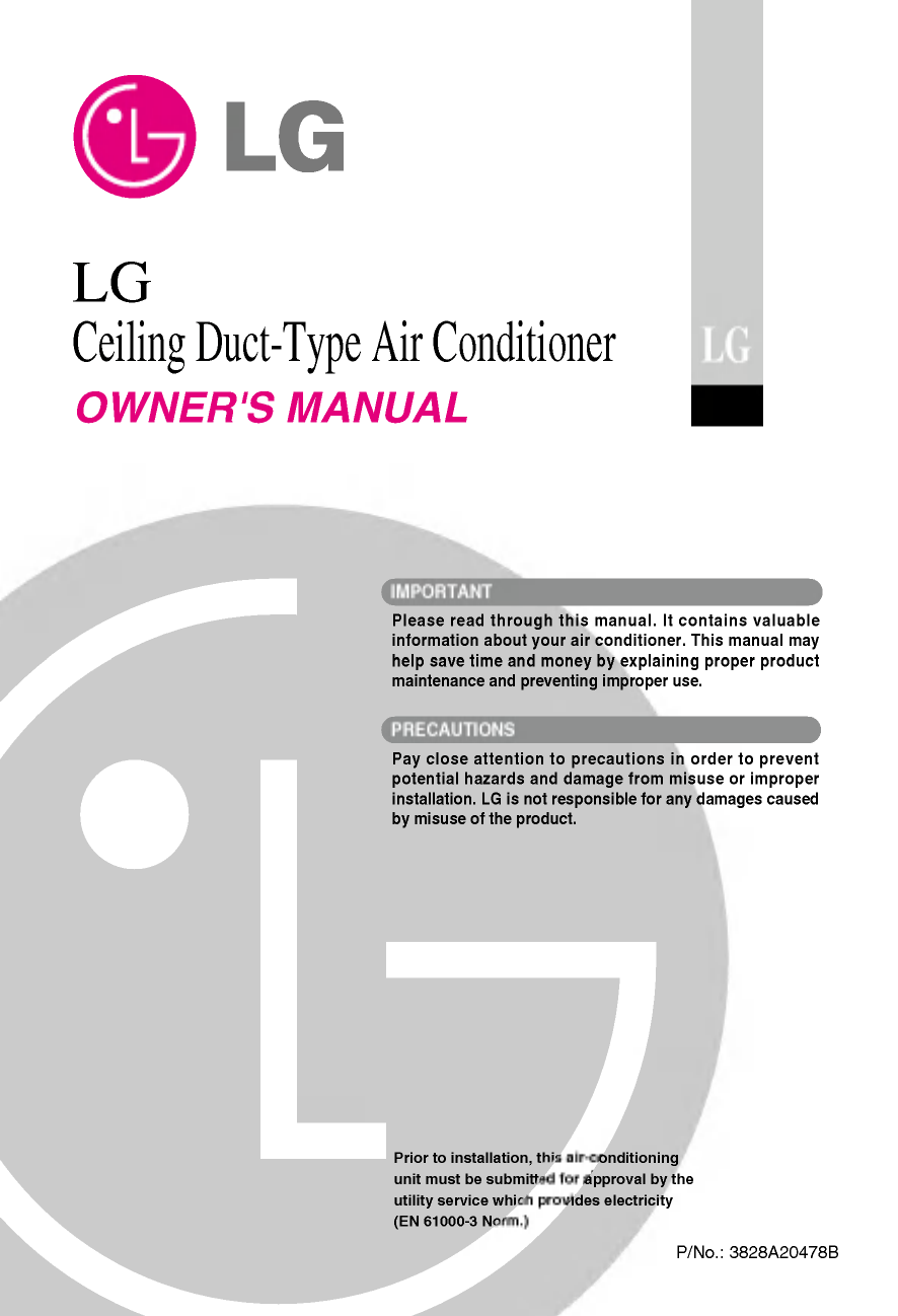 Lg Ceiling Duct Type Air Conditioner Owner S Manual