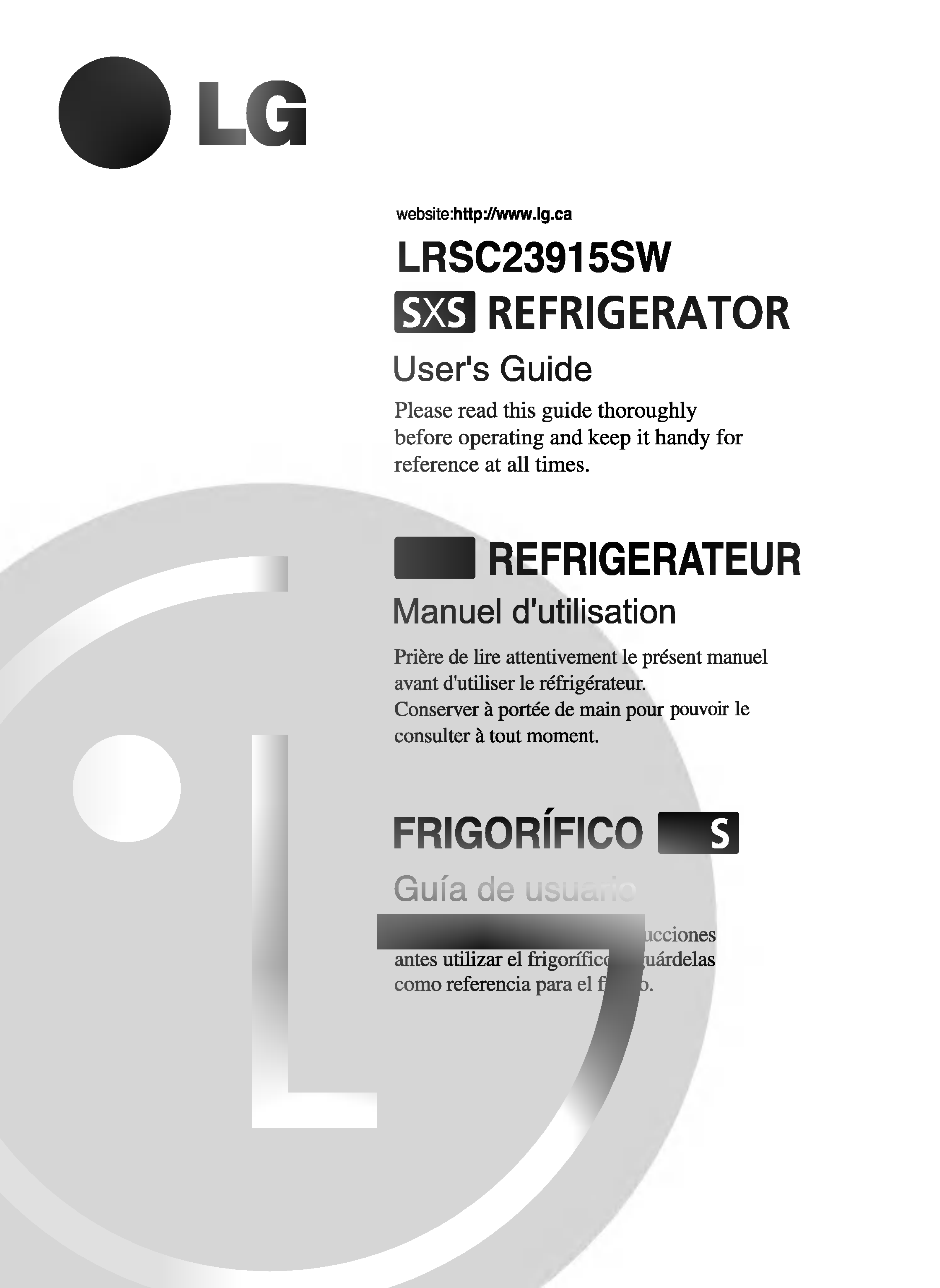 LG LRSC23915SW, GR-L247QR Owner's manual | Manualzz