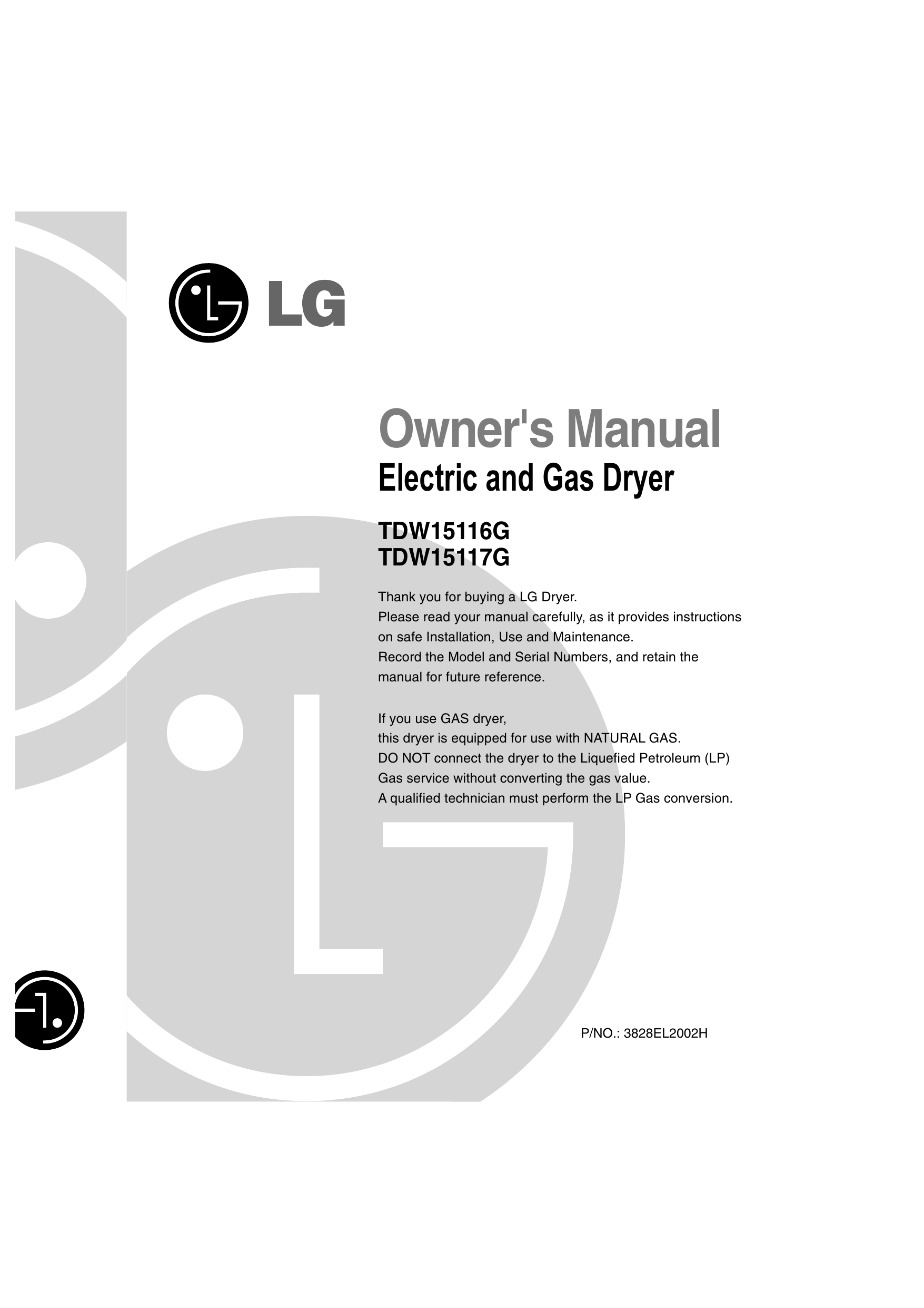 Como Evitar Que Las Toallas Nuevas Sueltan Pelusa LG TDW15116G Owner's Manual | Manualzz
