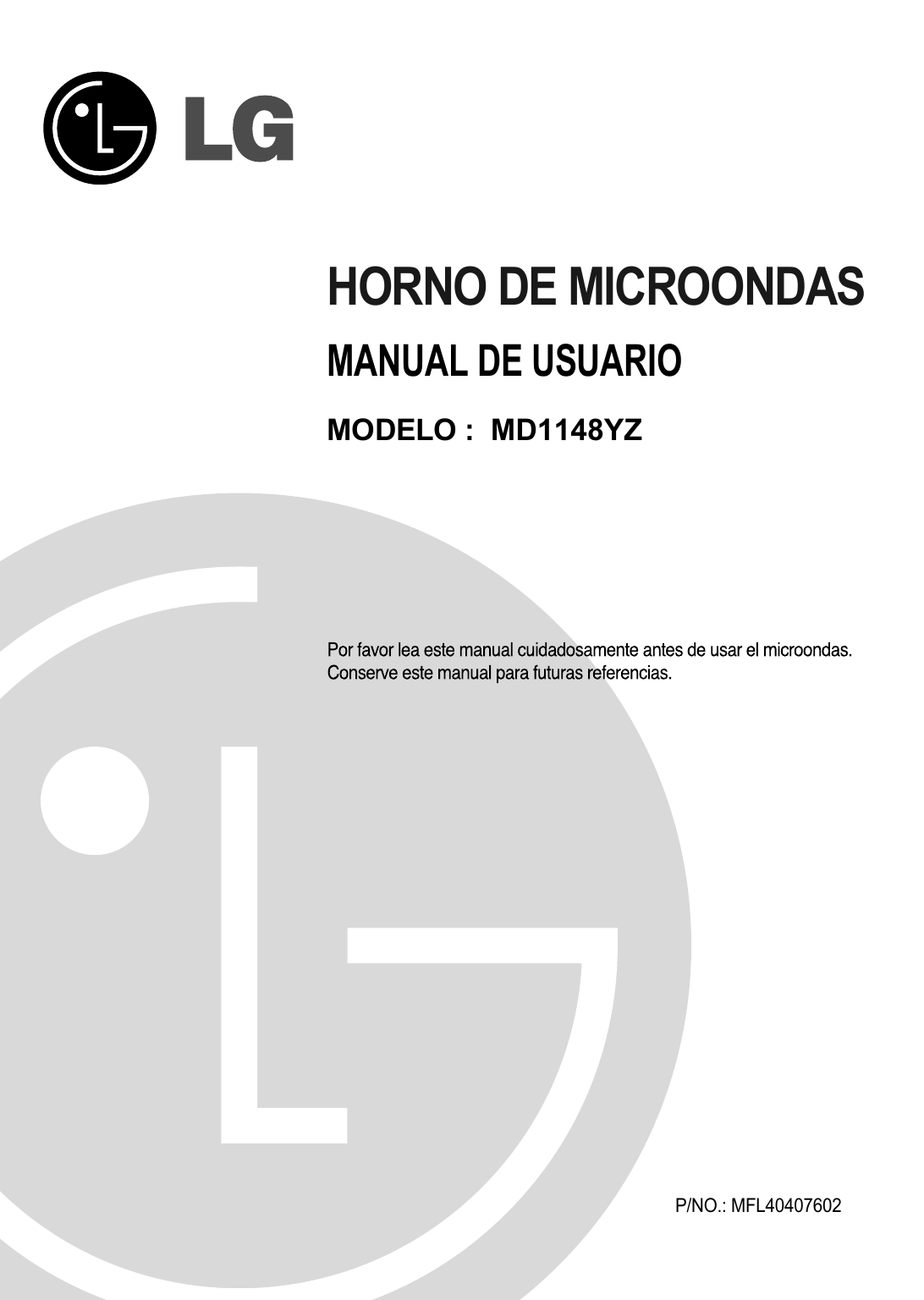 LG MD1148YZ manual del propietario | Manualzz