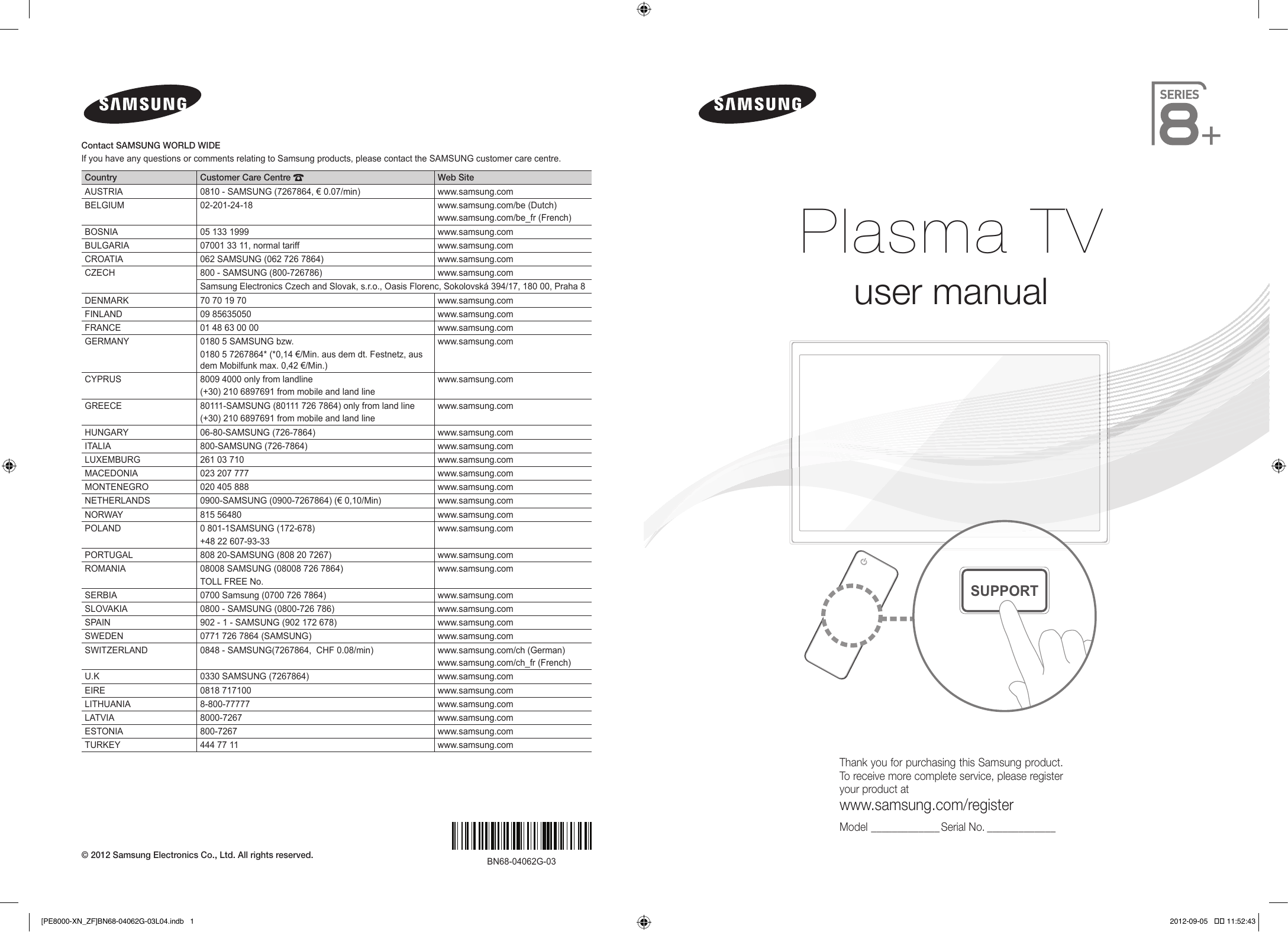 Samsung PS64E8000GS Quick start guide Manualzz