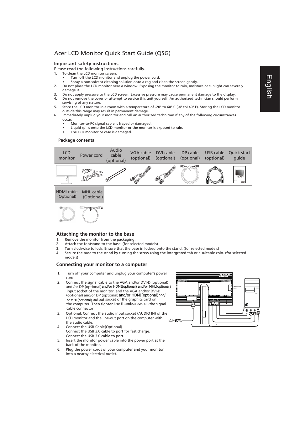 Acer B286HL Quick Start Guide | Manualzz