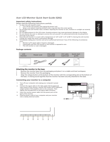 Acer K212HQL Quick Start Guide | Manualzz