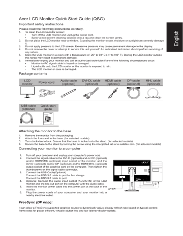 Acer XF270H Quick start guide | Manualzz