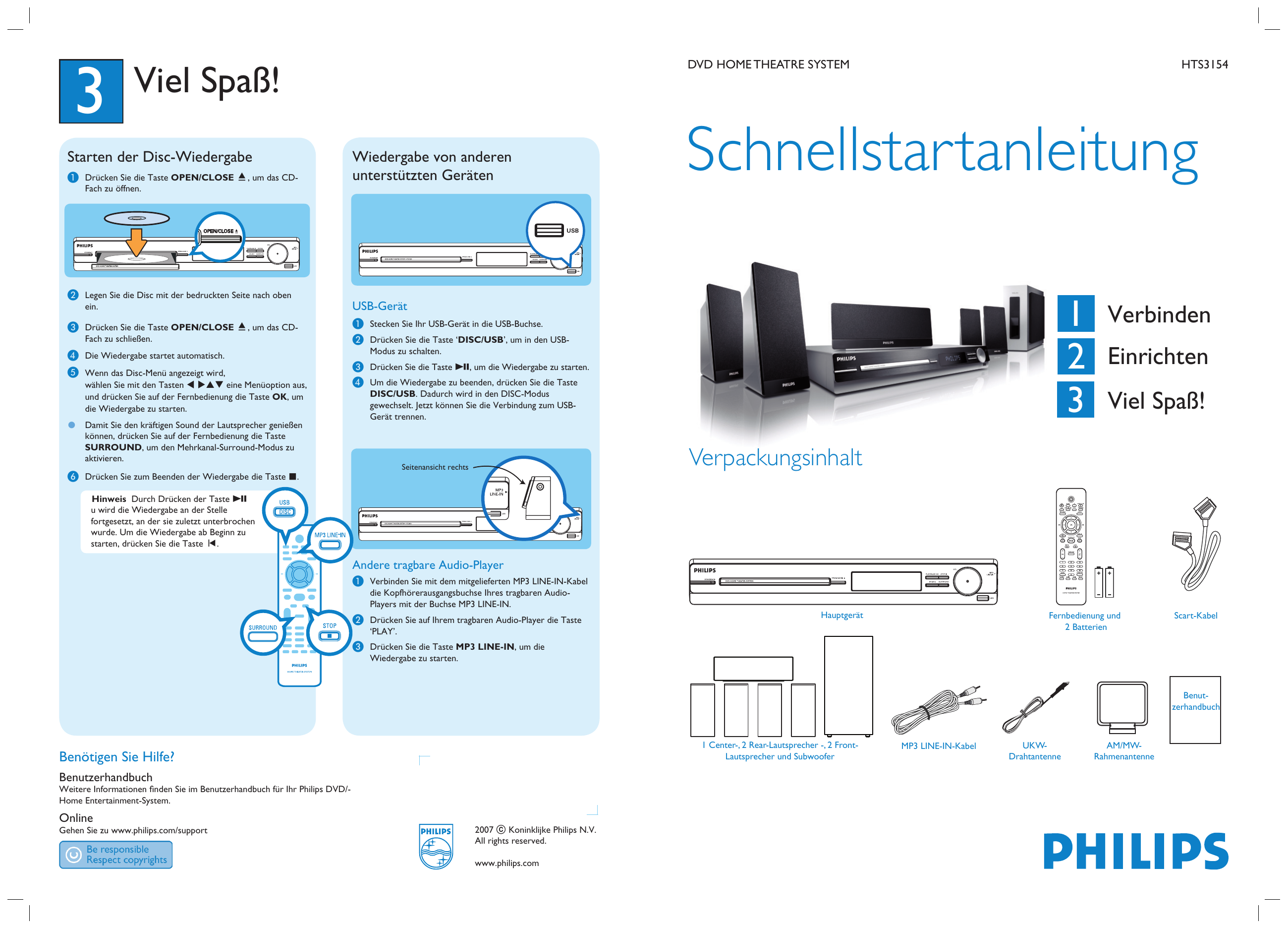 Philips DVD Home EntertainmentSystem HTS3154/12 Schnellstartanleitung