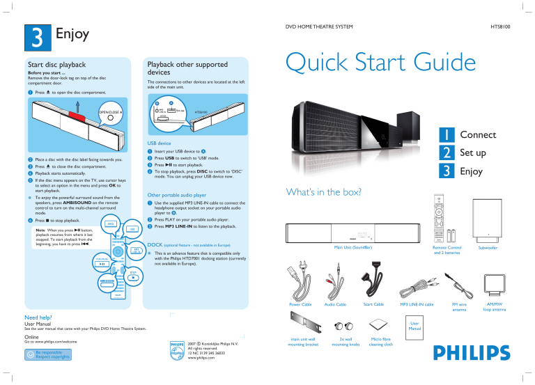 Philips Hts8100 05 Hts8100 12 Quick Start Guide Manualzz