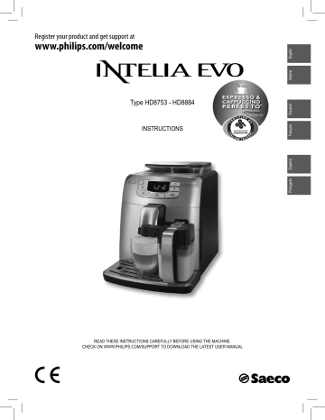 Saeco Intelia Evo Super-automatic espresso machine HD8753/95 Quick start  guide | Manualzz