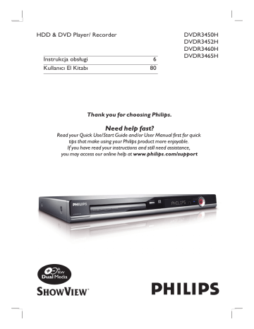 Philips Nagrywarka DVD z dyskiem twardym DVDR3460H/58 Instrukcja obsługi | Manualzz