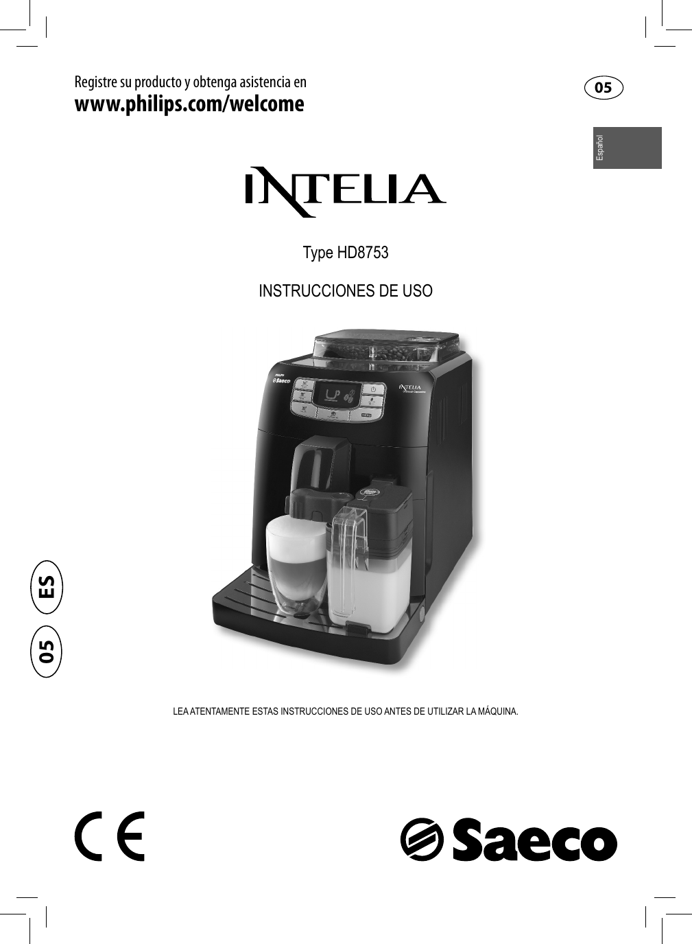 Saeco Intelia Cafetera espresso súper automática HD8753/11 Manual de instrucciones Manualzz