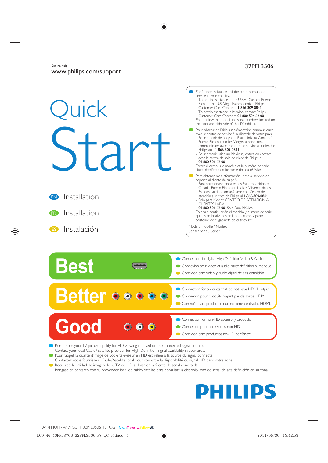 Philips LCD TV 32PFL3506/F7 Quick start guide | Manualzz