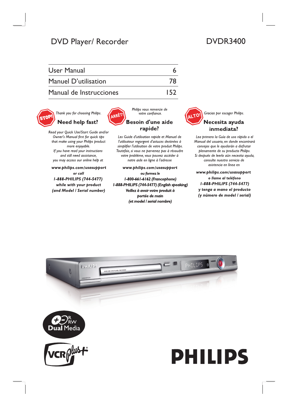Philips DVD player/recorder DVDR3400/37 User manual | Manualzz