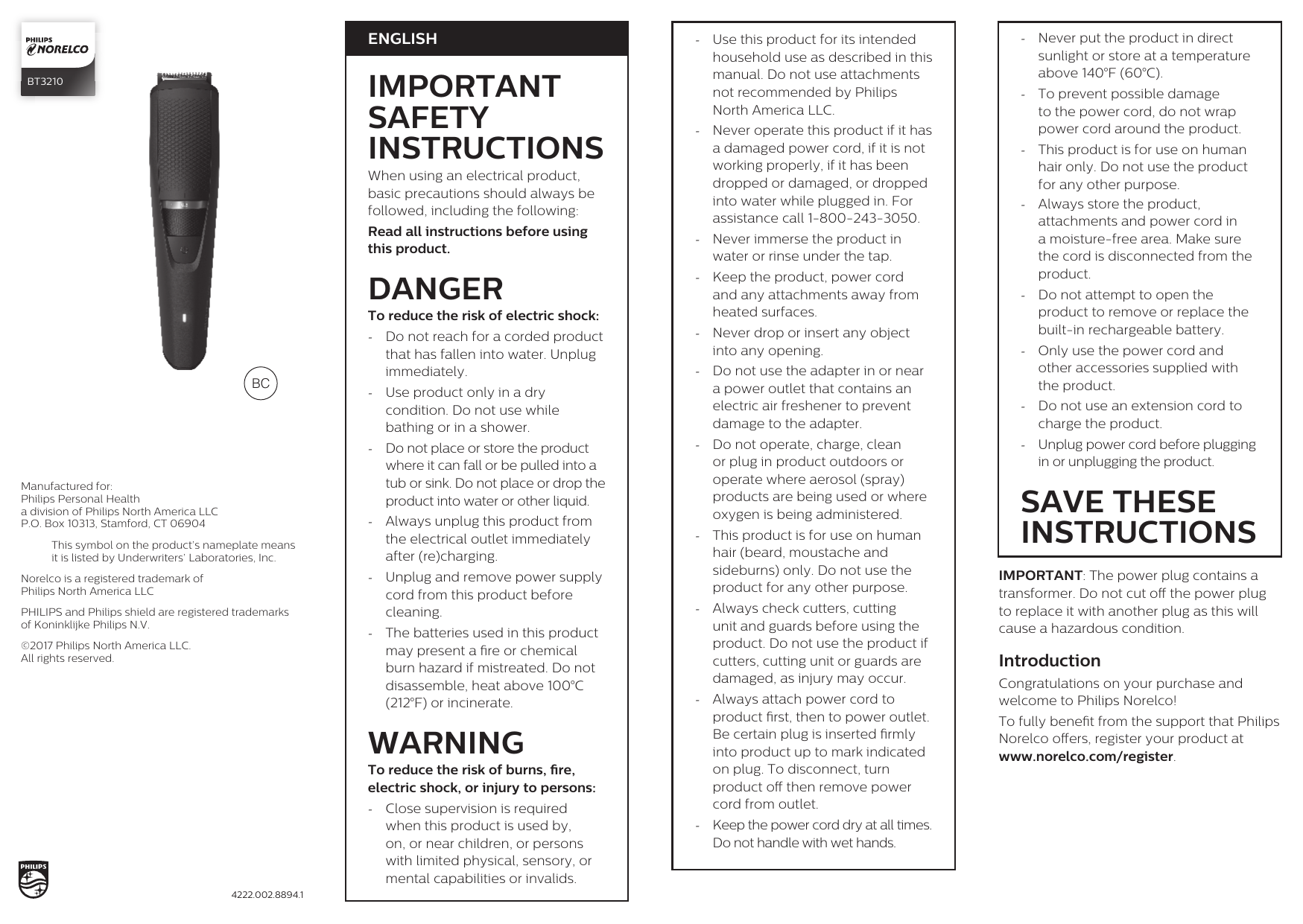 Norelco Beardtrimmer 3000 Beard & stubble trimmer, Series 3000 BT3210