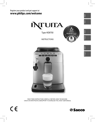 Saeco Intuita Kaffeevollautomat HD8750/81 Schnellstartanleitung | Manualzz