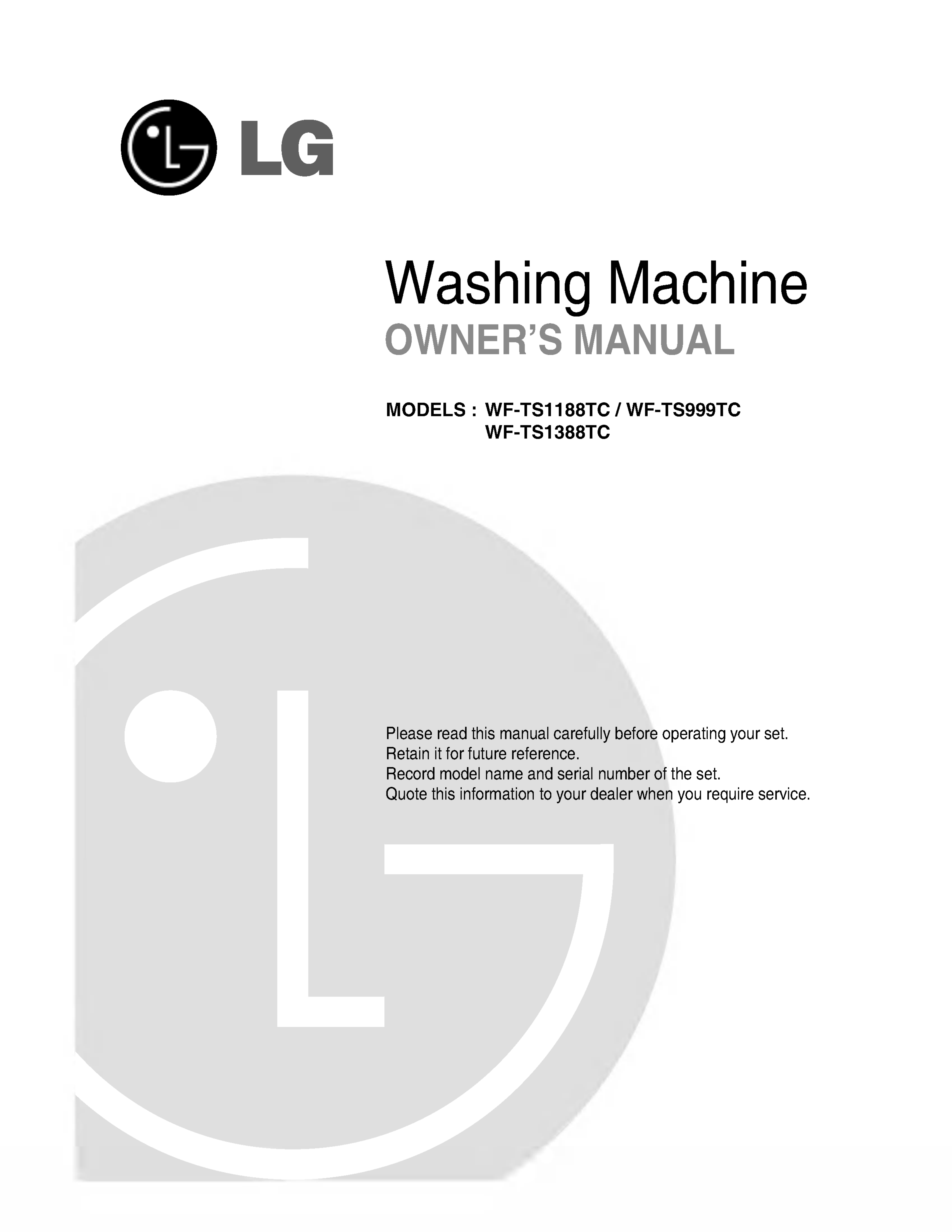 Lg Wf Ts13tc Wft85b35ect Owner S Manual Manualzz