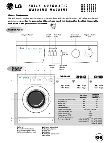 LG WD-6007C Washing Machine: Comprehensive Guide | Manualzz