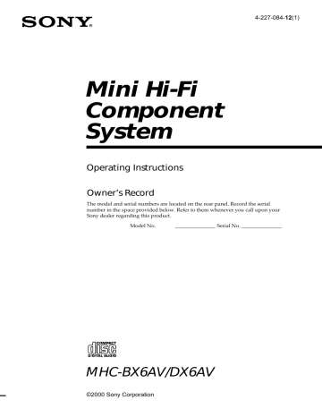 Sony MHC-BX6AV  Operating Instructions | Manualzz