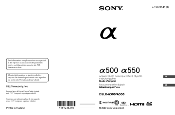 Sony DSLR-A500L DSLR-A500 Boîtier avec objectif zoom standard Mode d’emploi | Manualzz