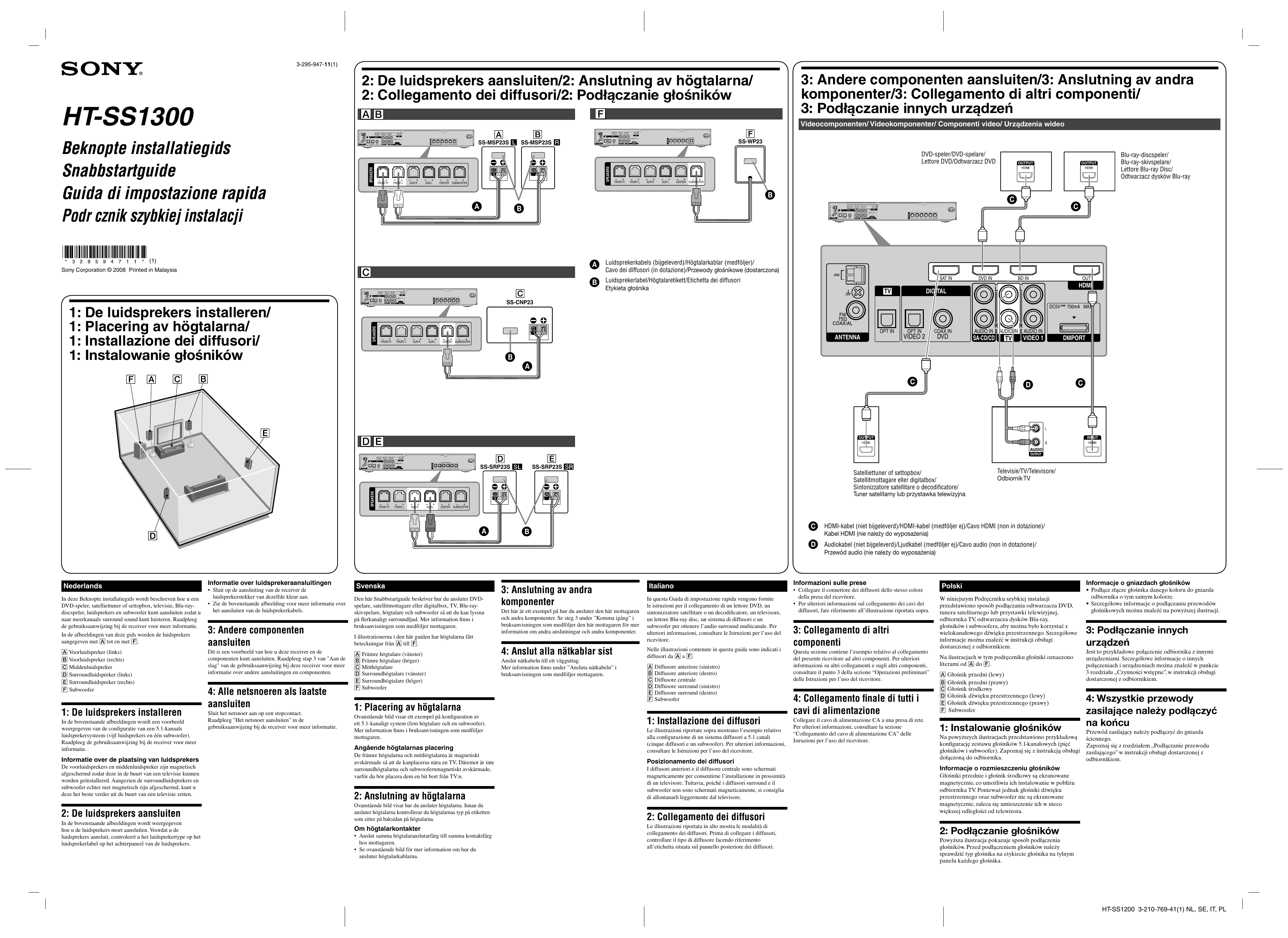 Omleiding uitdrukking Met pensioen gaan Sony HT-SS1300 Manuale di installazione | Manualzz