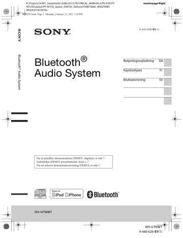 Sony WX-GT90BT Cd-receiver med trådlös BLUETOOTH®-teknik Bruksanvisning | Manualzz
