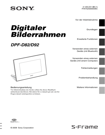 Sony DPF-D92 D92 Digitaler Bilderrahmen Bedienungsanleitung | Manualzz