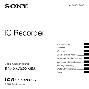Sony ICD-SX750 SX750 Digitaler Voice Recorder mit Dreifachmikrofon Bedienungsanleitung | Manualzz